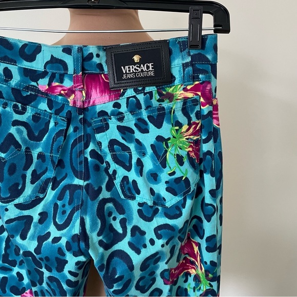 Versace Jeans Couture Vintage 90s Y2K Blue Leopard Print Flower Straight Jean 30 - Picture 7 of 12
